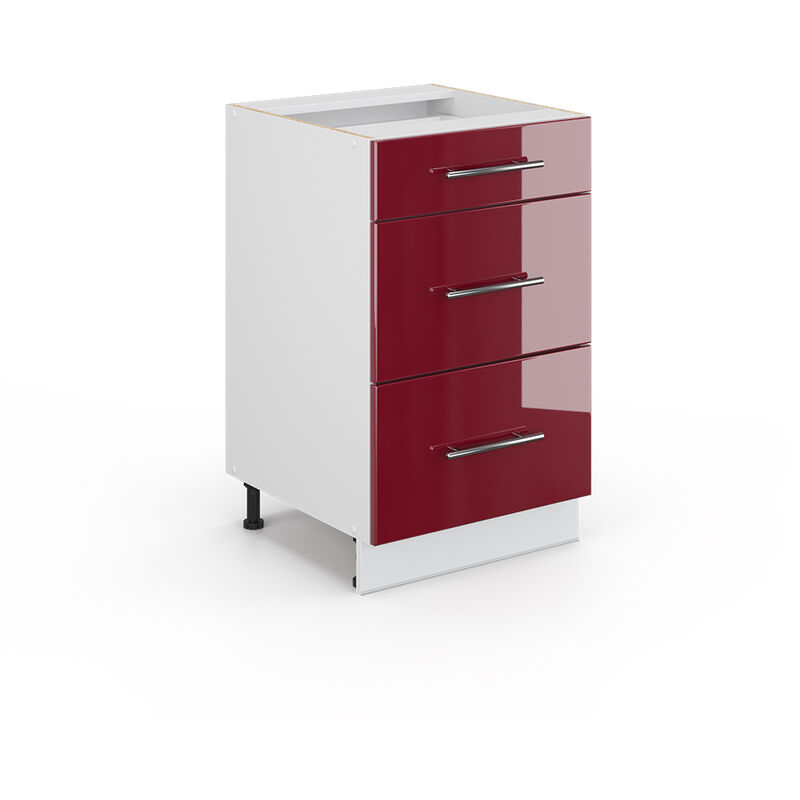 foto del prodotto mobiletto base per cucina fame line, rosso bordeaux lucido, 50 cm senza piano di lavoro vicco