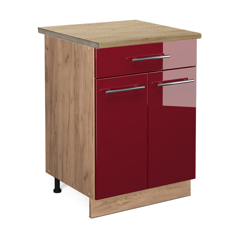 foto del prodotto mobiletto base per cucina fame line, rosso bordeaux lucido, 60 cm con cassetto, pl rovere vicco