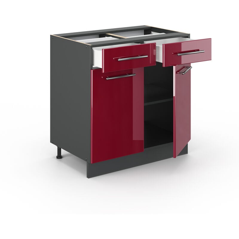 foto del prodotto mobiletto base per cucina fame line, rosso bordeaux lucido, 80 cm senza piano di lavoro vicco