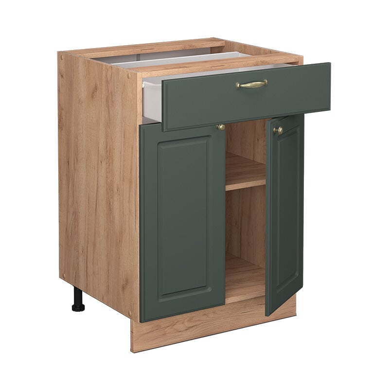 foto del prodotto mobiletto base per cucina fame line, verde oro country house, 60 cm con cassetto, senza piano di lavoro vicco