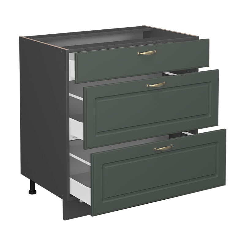 foto del prodotto mobiletto base per cucina fame line, verde oro country house, 80 cm con 3 cassetti, senza piano di lavoro vicco