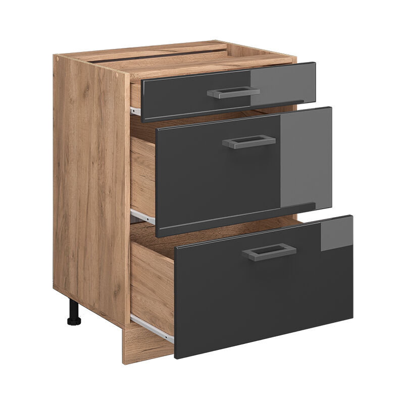 foto del prodotto mobiletto base per cucina r line, antracite lucido, 60 cm con cassetti, senza piano di lavoro vicco