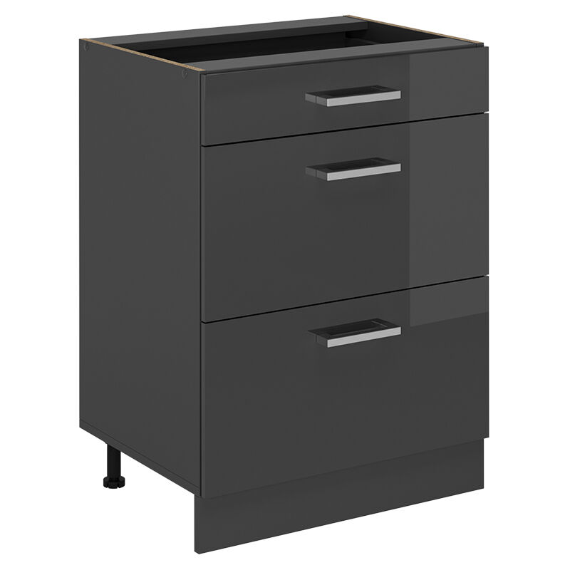 foto del prodotto mobiletto base per cucina r line, antracite lucido, 60 cm con cassetti, senza piano di lavoro vicco