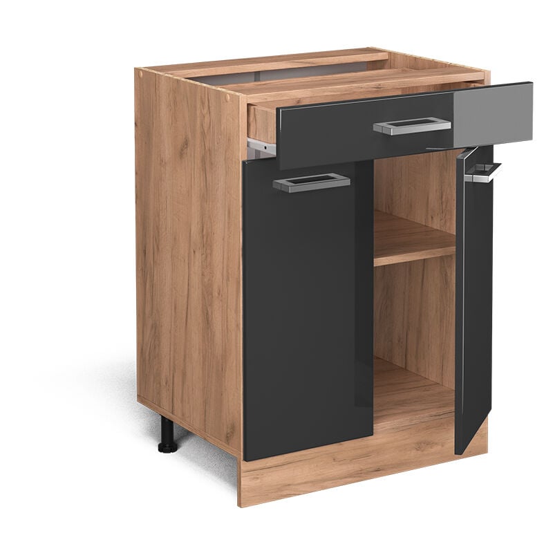 foto del prodotto mobiletto base per cucina r line, antracite lucido, 60 cm con cassetto, senza piano di lavoro vicco