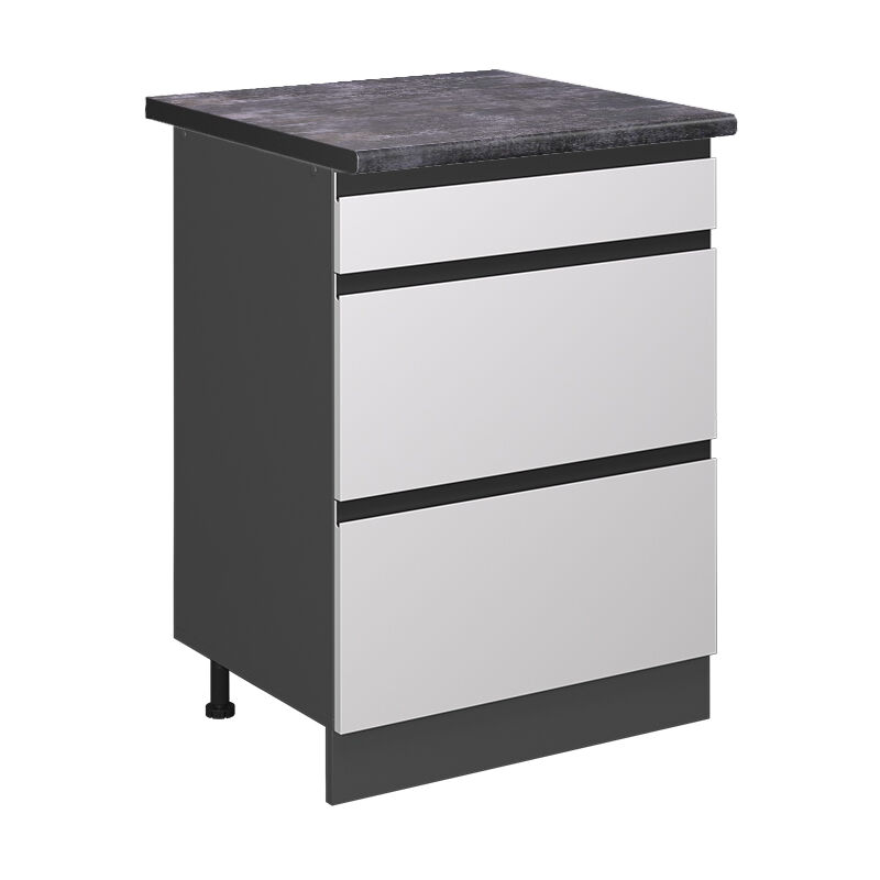 foto del prodotto mobiletto base per cucina r line, bianco, 60 cm con cassetti, pl antracite vicco