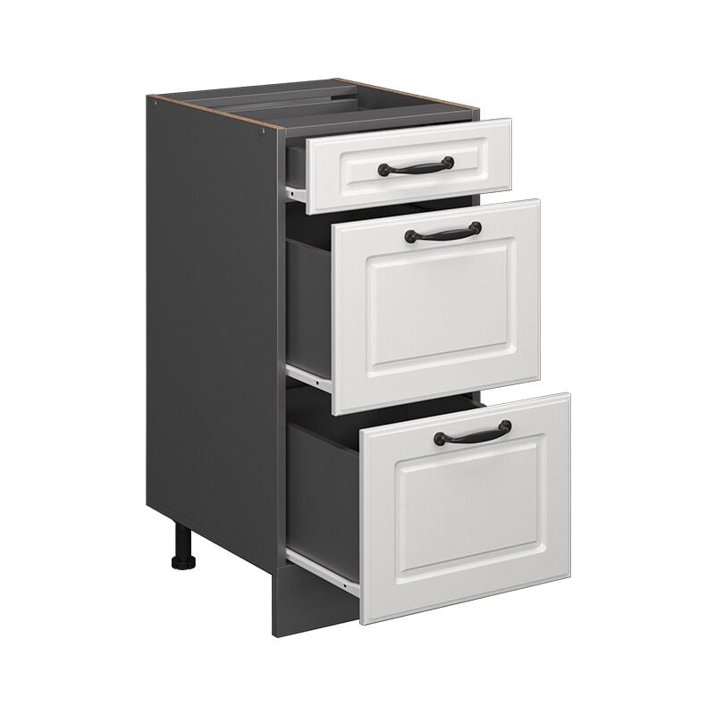 foto del prodotto mobiletto base per cucina r line, bianco casa di campagna, 40 cm con cassetti, senza piano di lavoro vicco
