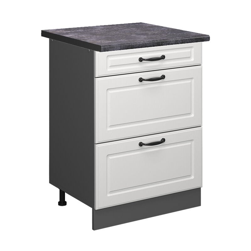 foto del prodotto mobiletto base per cucina r-line, bianco casa di campagna, 60 cm con cassetti, pl antracite vicco