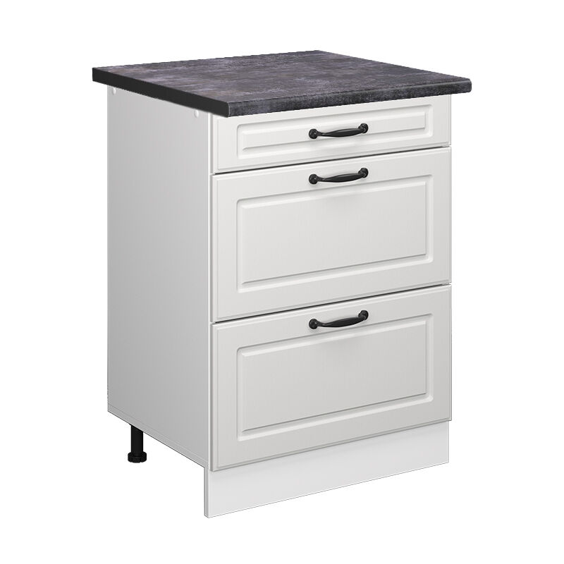 foto del prodotto mobiletto base per cucina r line, bianco casa di campagna, 60 cm con cassetti, pl antracite vicco
