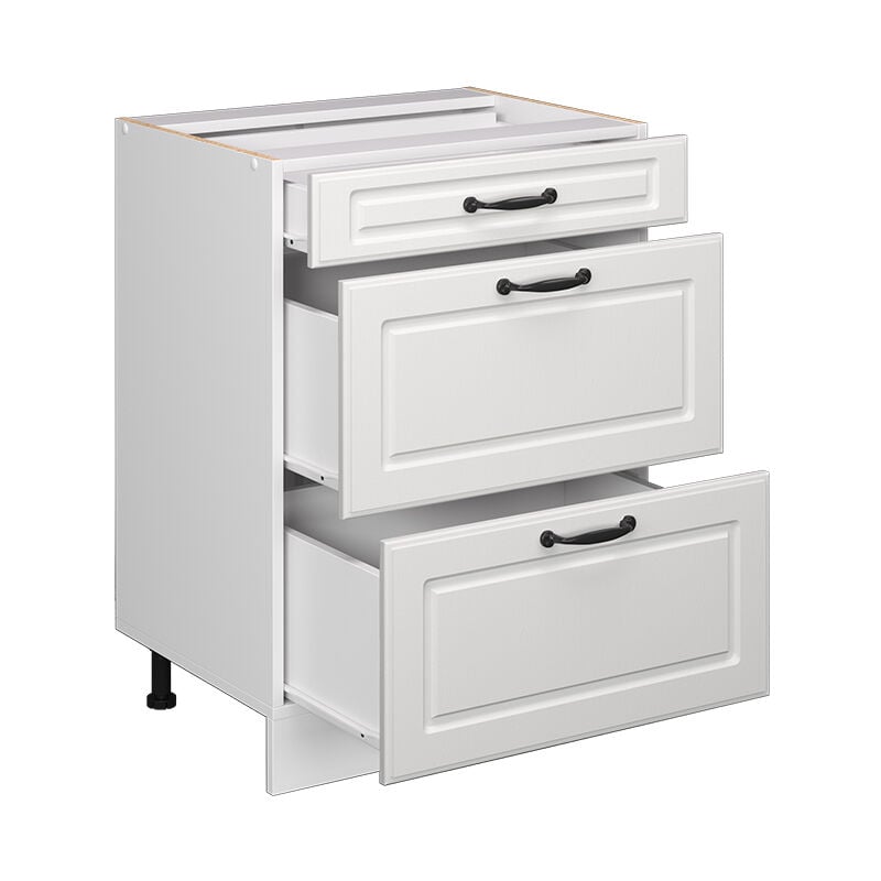 foto del prodotto mobiletto base per cucina r line, bianco casa di campagna, 60 cm con cassetti, senza piano di lavoro vicco