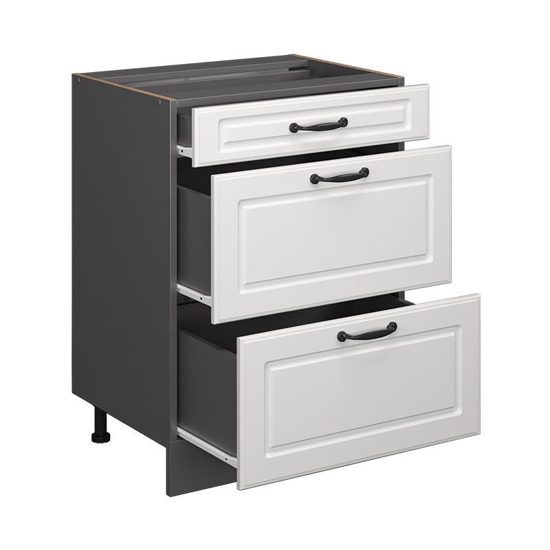 foto del prodotto mobiletto base per cucina r line, bianco casa di campagna, 60 cm con cassetti, senza piano di lavoro vicco
