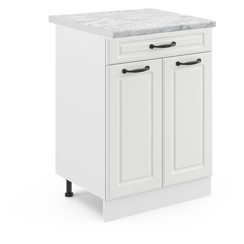 foto del prodotto mobiletto base per cucina r line, bianco casa di campagna, 60 cm con cassetto, pl marmo, vicco
