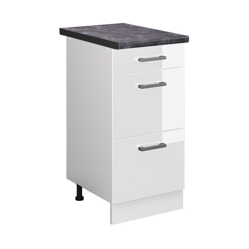 foto del prodotto mobiletto base per cucina r line, bianco lucido, 40 cm con cassetti, pl antracite vicco