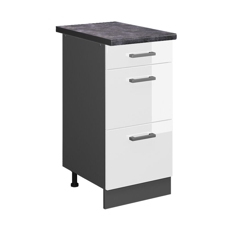 foto del prodotto mobiletto base per cucina r line, bianco lucido, 40 cm con cassetti, pl antracite vicco