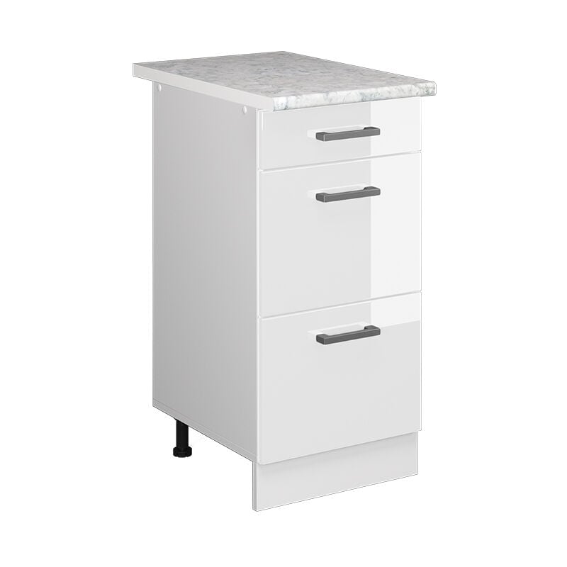 foto del prodotto mobiletto base per cucina r line, bianco lucido, 40 cm con cassetti pl marmo vicco