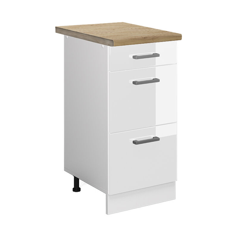 foto del prodotto mobiletto base per cucina r line, bianco lucido, 40 cm con cassetti, pl rovere vicco