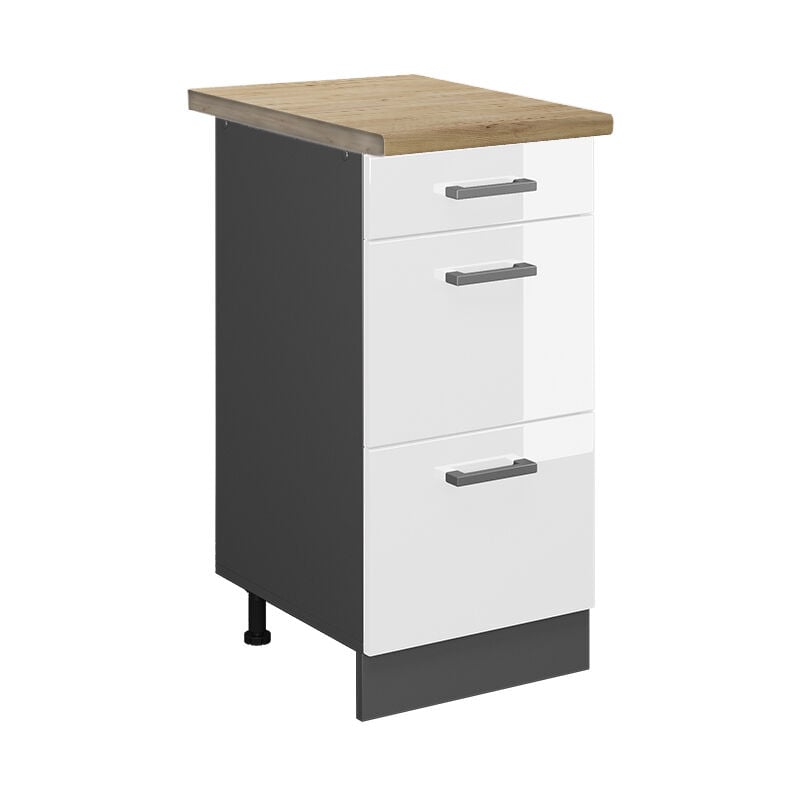foto del prodotto mobiletto base per cucina r line, bianco lucido, 40 cm con cassetti, pl rovere vicco