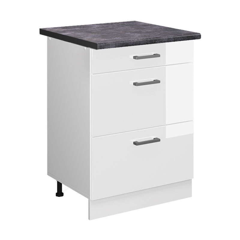 foto del prodotto mobiletto base per cucina r-line, bianco lucido, 60 cm con cassetti, pl antracite vicco