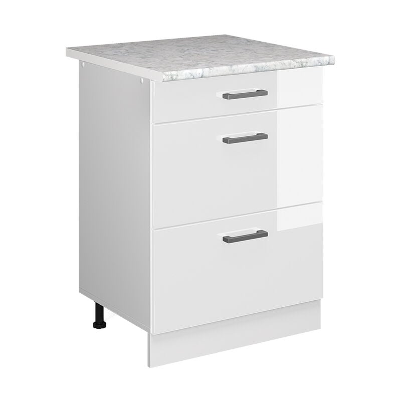 foto del prodotto mobiletto base per cucina r line, bianco lucido, 60 cm con cassetti pl marmo vicco