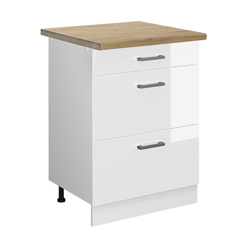 foto del prodotto mobiletto base per cucina r line, bianco lucido, 60 cm con cassetti, pl rovere vicco