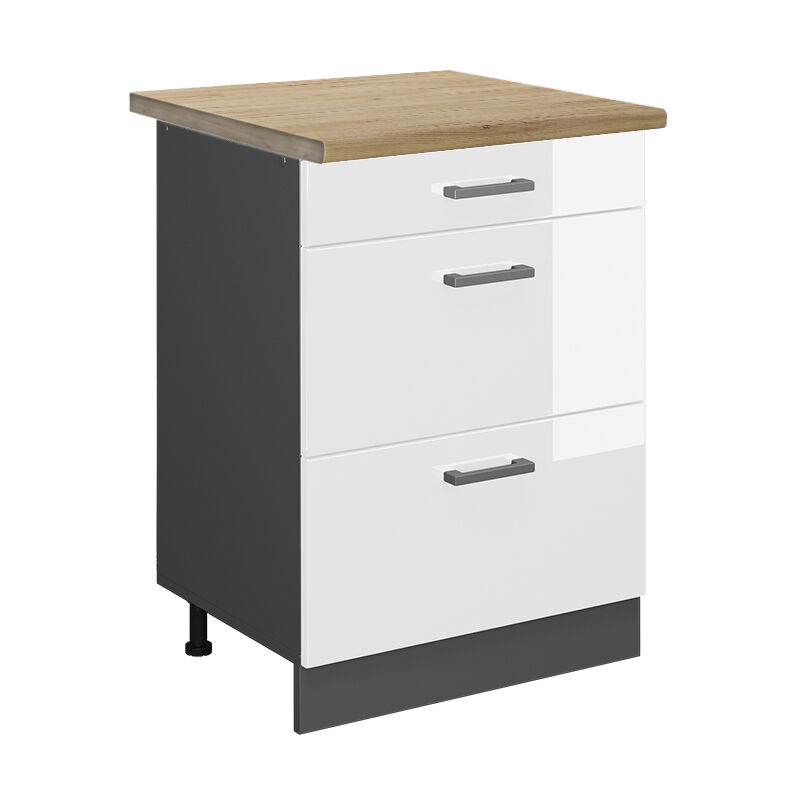 foto del prodotto mobiletto base per cucina r line, bianco lucido, 60 cm con cassetti, pl rovere vicco