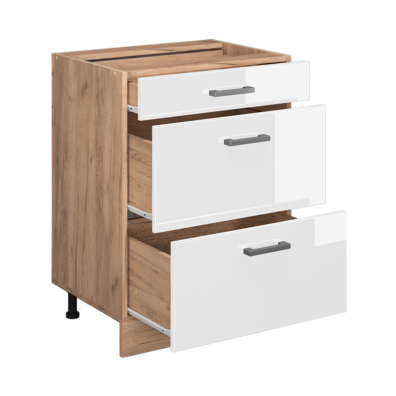 foto del prodotto mobiletto base per cucina r-line, bianco lucido, 60 cm con cassetti, senza piano di lavoro vicco