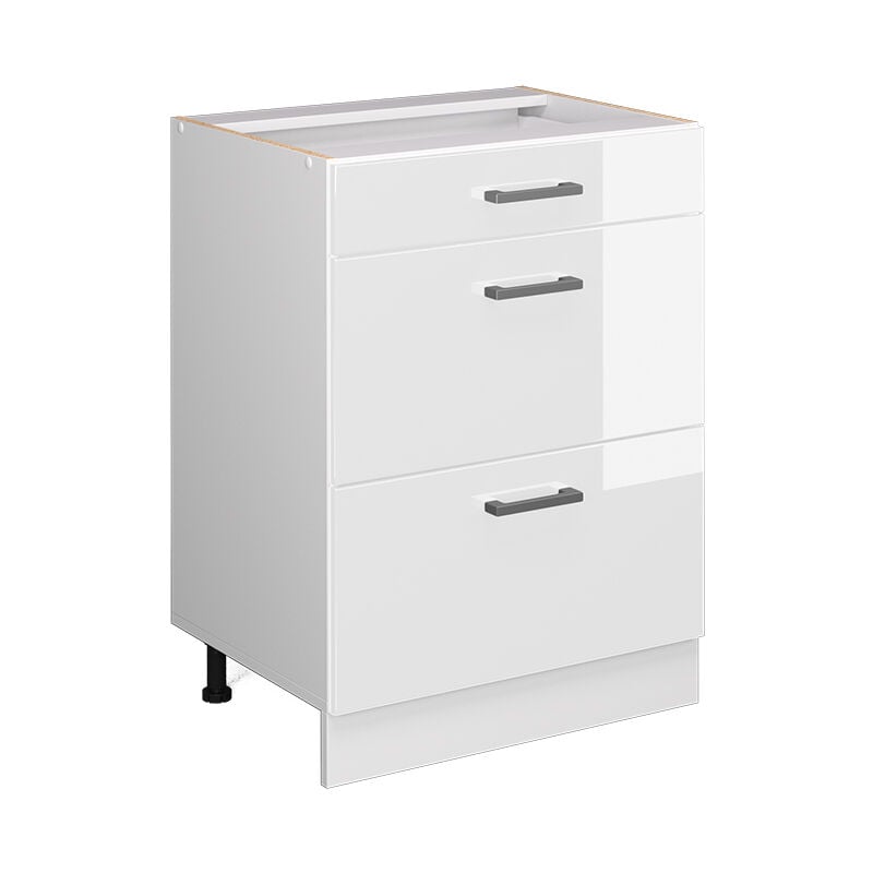 foto del prodotto mobiletto base per cucina r line, bianco lucido, 60 cm con cassetti, senza piano di lavoro vicco