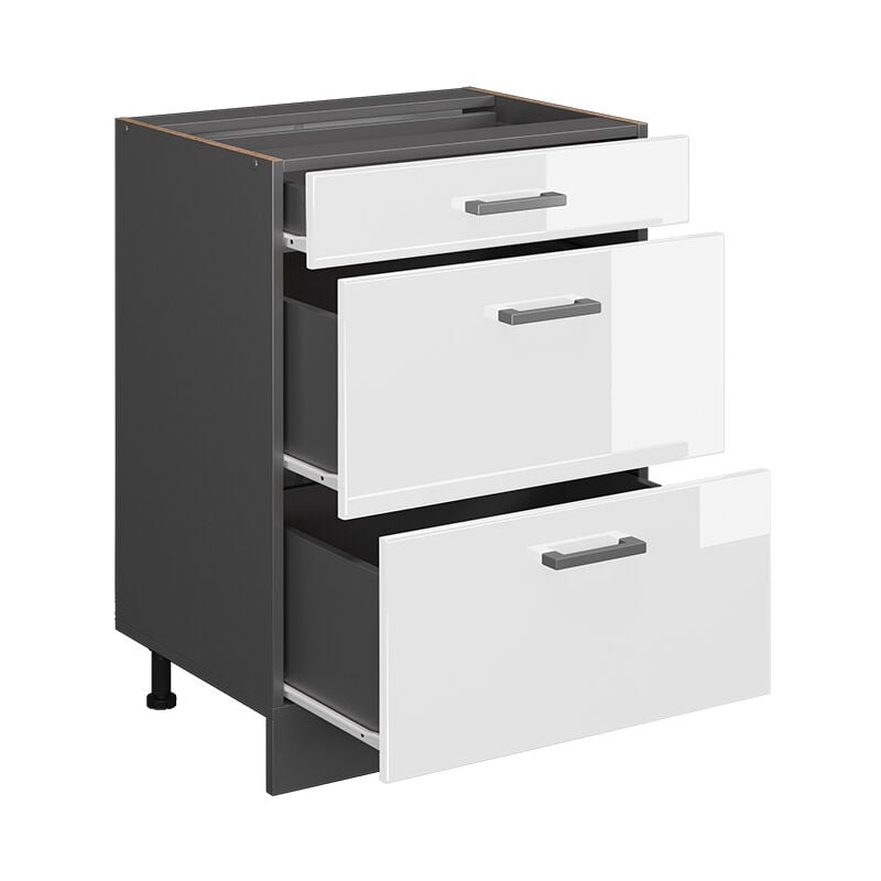 foto del prodotto mobiletto base per cucina r line, bianco lucido, 60 cm con cassetti, senza piano di lavoro vicco