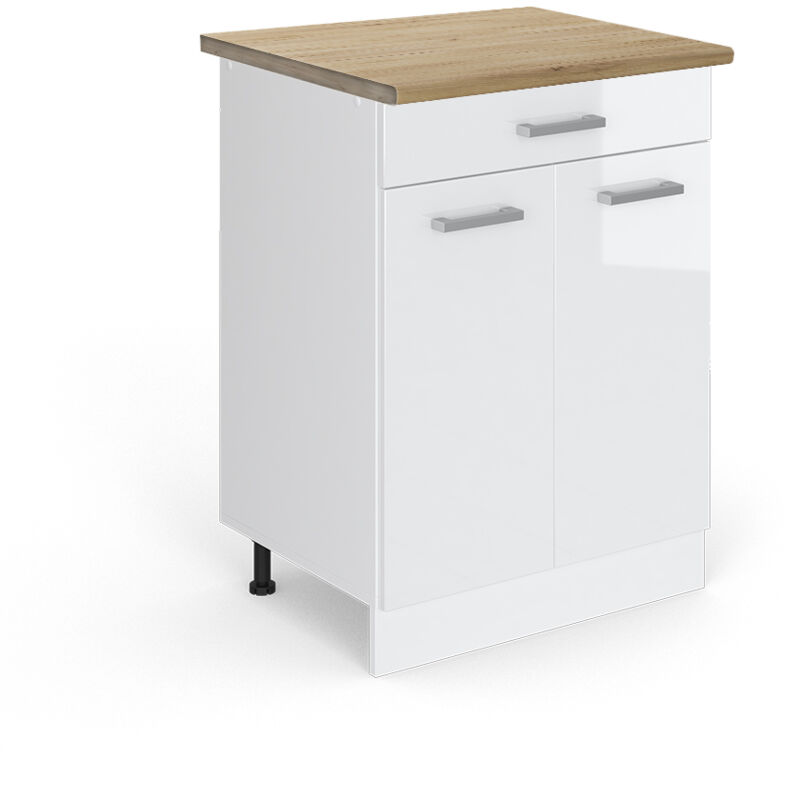 foto del prodotto mobiletto base per cucina r line, bianco lucido, 60 cm con cassetto, pl rovere vicco