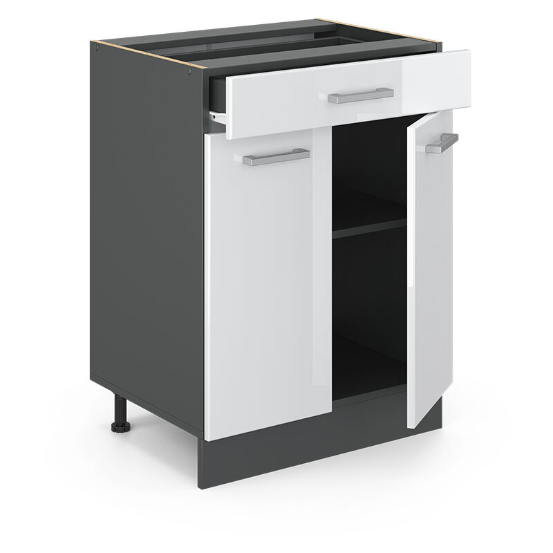 foto del prodotto mobiletto base per cucina r line, bianco lucido, 60 cm con cassetto, senza piano di lavoro vicco