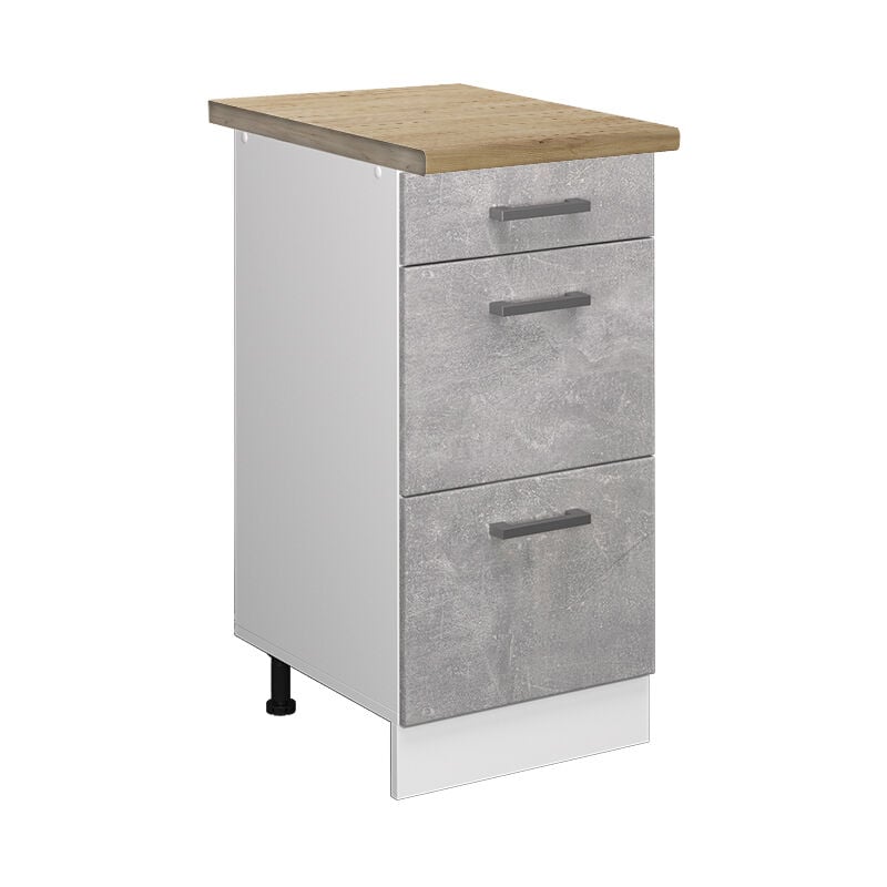 foto del prodotto mobiletto base per cucina r-line, calcestruzzo, 40 cm con cassetti, pl rovere vicco