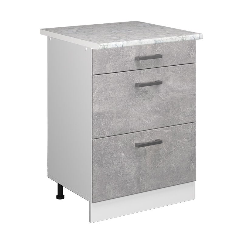 foto del prodotto mobiletto base per cucina r-line, calcestruzzo, 60 cm con cassetti pl marmo vicco