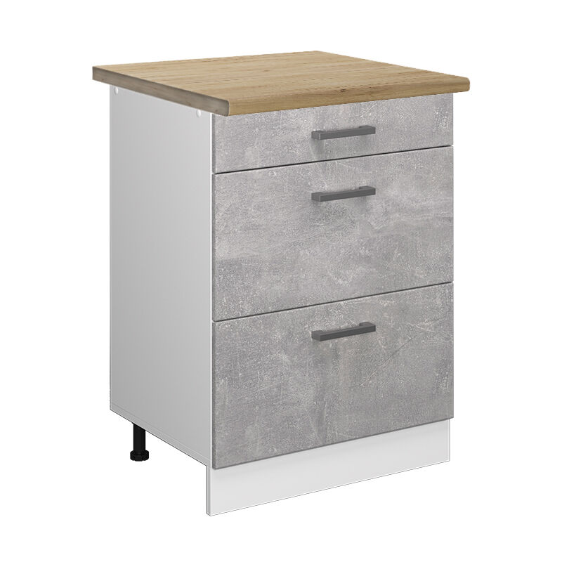 foto del prodotto mobiletto base per cucina r line, calcestruzzo, 60 cm con cassetti, pl rovere vicco