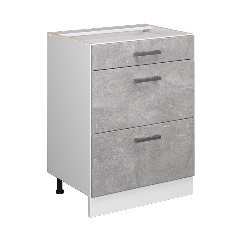 foto del prodotto mobiletto base per cucina r line, calcestruzzo, 60 cm con cassetti, senza piano di lavoro vicco