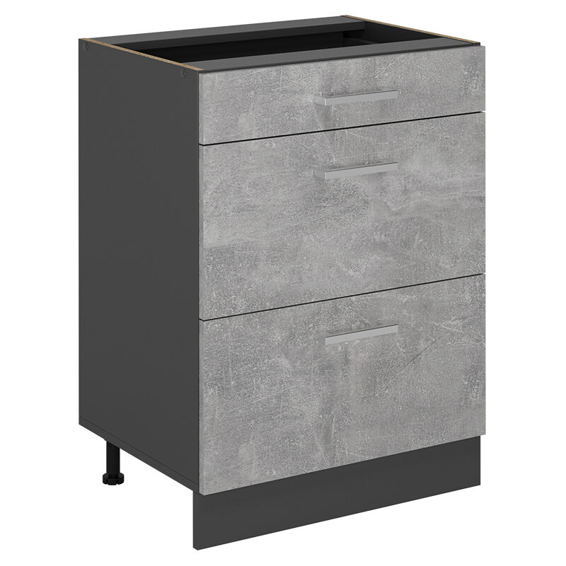 foto del prodotto mobiletto base per cucina r line, calcestruzzo, 60 cm con cassetti, senza piano di lavoro vicco
