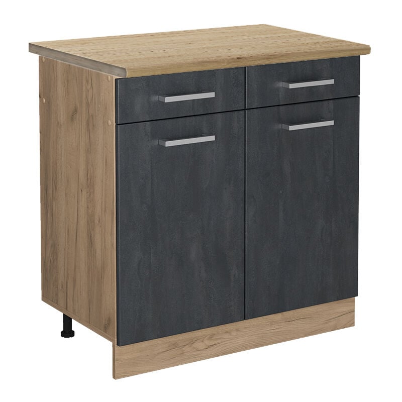 foto del prodotto mobiletto base per cucina r line, calcestruzzo nero, 80 cm pl rovere vicco