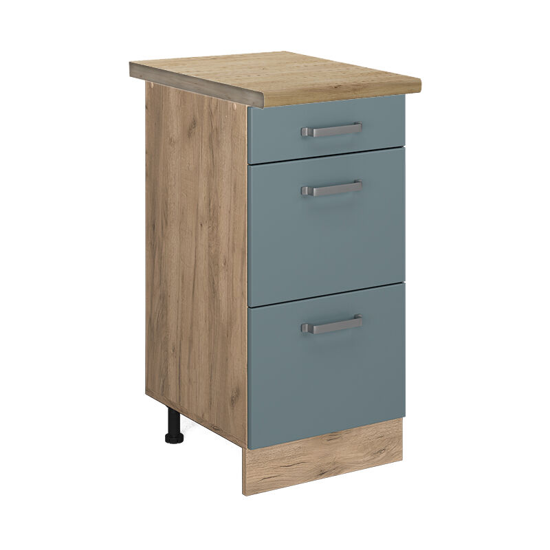 foto del prodotto mobiletto base per cucina r line, grigio blu, 40 cm con cassetti, pl rovere vicco