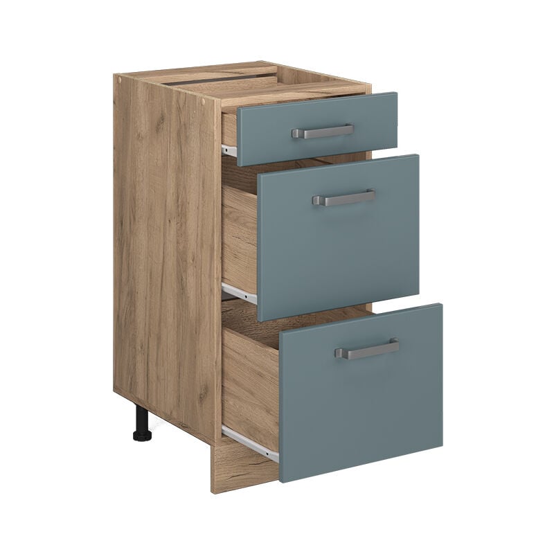 foto del prodotto mobiletto base per cucina r line, grigio blu, 40 cm con cassetti, senza piano di lavoro vicco
