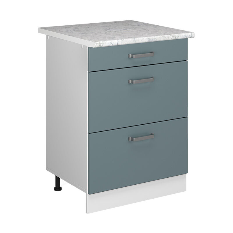 foto del prodotto mobiletto base per cucina r line, grigio blu, 60 cm con cassetti pl marmo, vicco