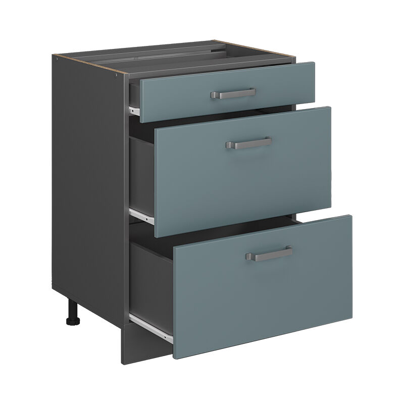 foto del prodotto mobiletto base per cucina r line, grigio blu, 60 cm con cassetti, senza piano di lavoro vicco