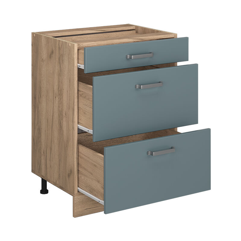 foto del prodotto mobiletto base per cucina r line, grigio blu, 60 cm con cassetti, senza piano di lavoro, vicco