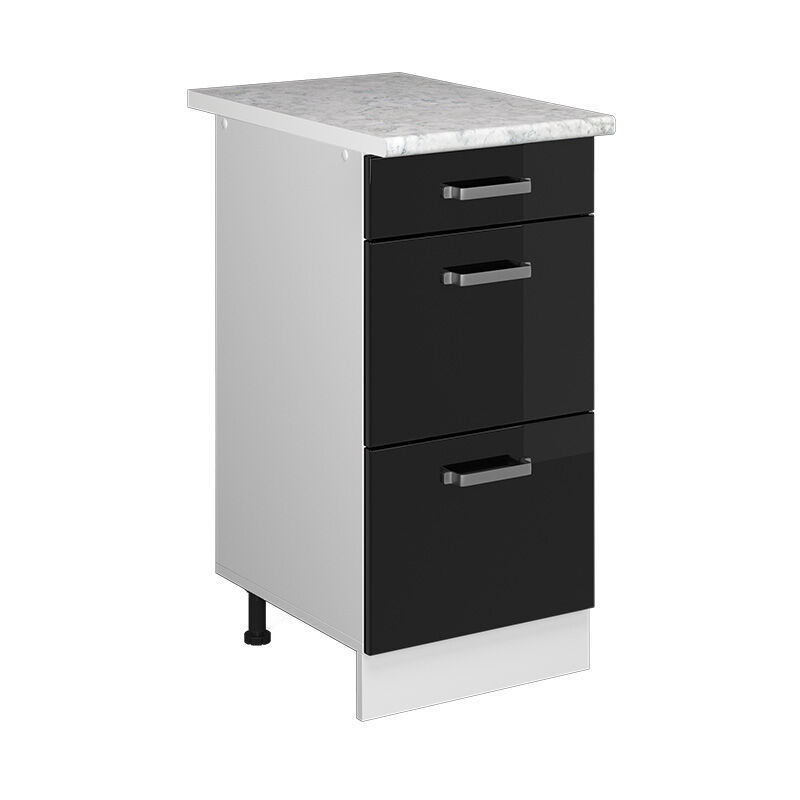 foto del prodotto mobiletto base per cucina r line, nero lucido, 40 cm con cassetti pl marmo vicco
