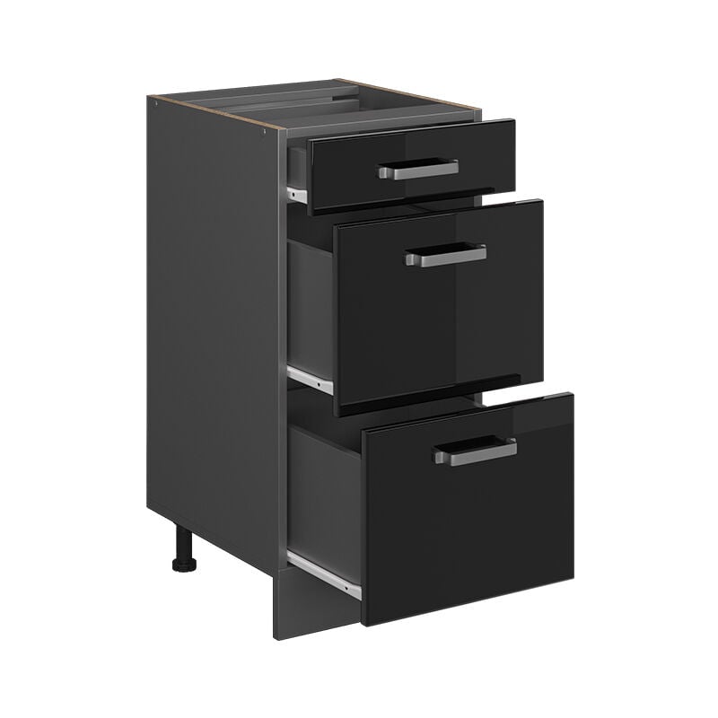 foto del prodotto mobiletto base per cucina r line, nero lucido, 40 cm con cassetti, senza piano di lavoro vicco