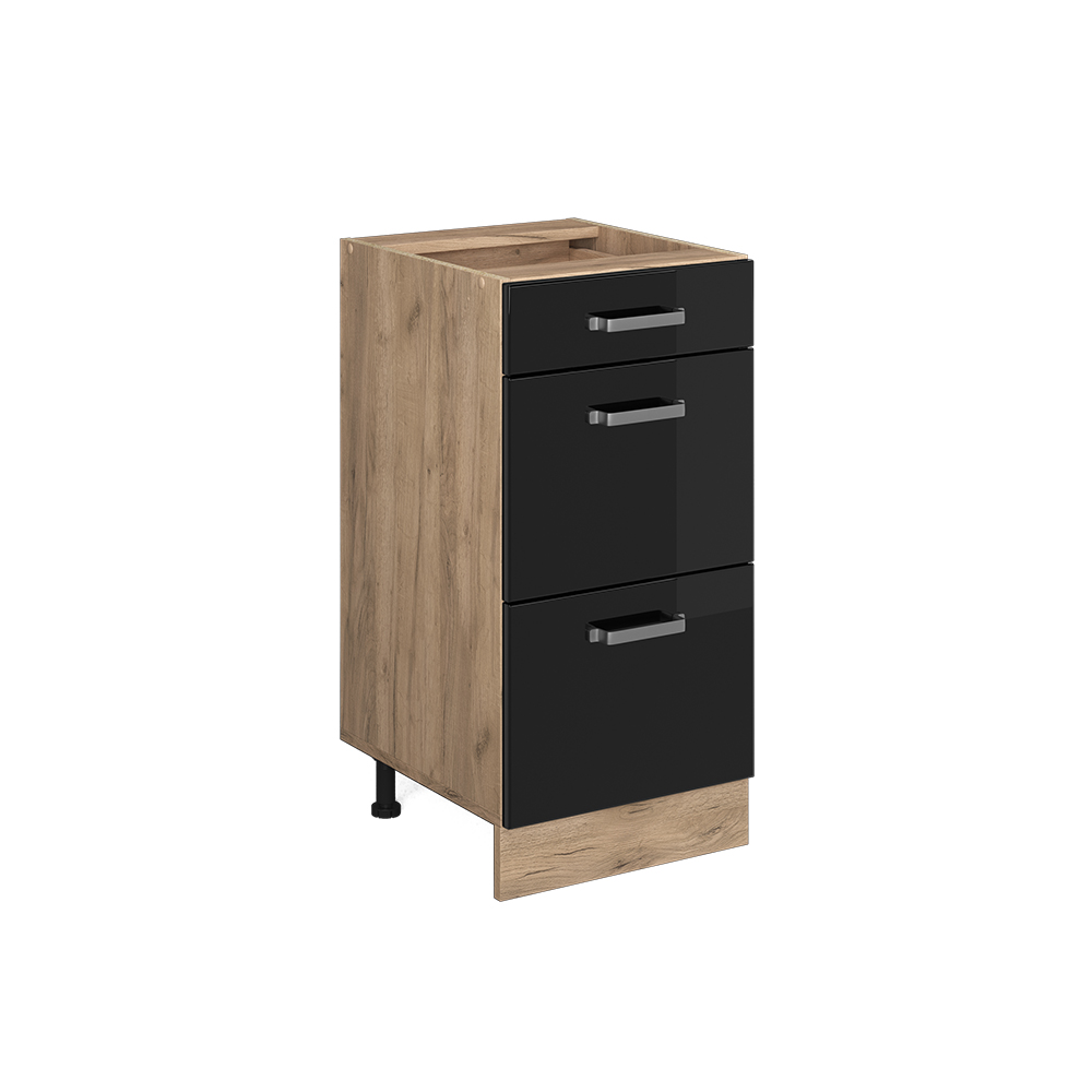foto del prodotto mobiletto base per cucina r line, nero lucido, 40 cm con cassetti, senza piano di lavoro vicco