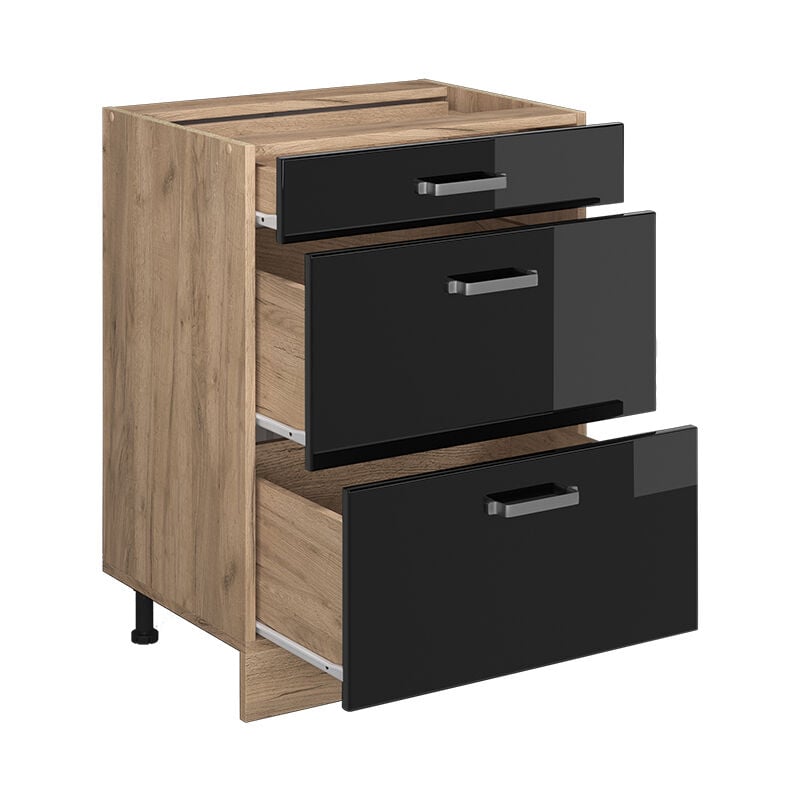 foto del prodotto mobiletto base per cucina r line, nero lucido, 60 cm con cassetti, senza piano di lavoro vicco