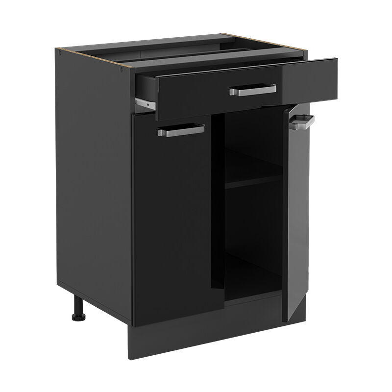 foto del prodotto mobiletto base per cucina r line, nero lucido, 60 cm con cassetto, senza piano di lavoro vicco
