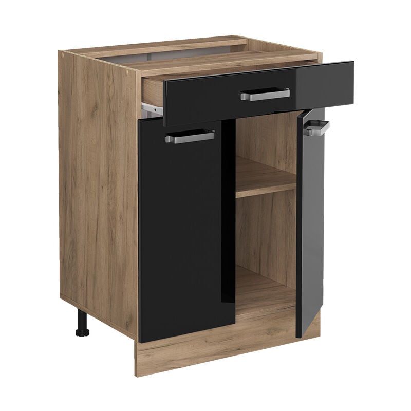 foto del prodotto mobiletto base per cucina r line, nero lucido, 60 cm con cassetto, senza piano di lavoro vicco