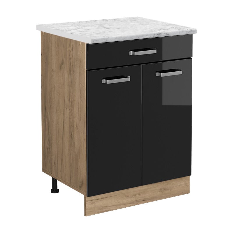 foto del prodotto mobiletto base per cucina r line, nero lucido, 60 cm pl marmo vicco