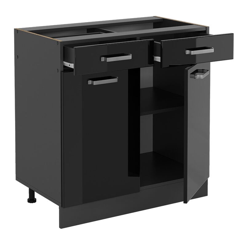 foto del prodotto mobiletto base per cucina r-line, nero lucido, 80 cm senza piano di lavoro vicco