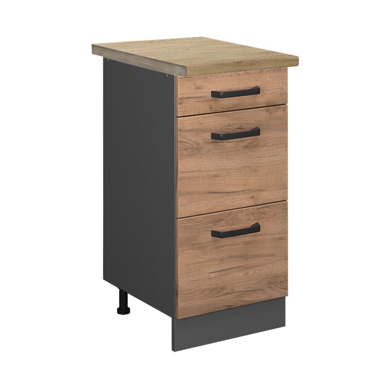foto del prodotto mobiletto base per cucina r line, quercia dorata, 40 cm con cassetti, pl rovere vicco
