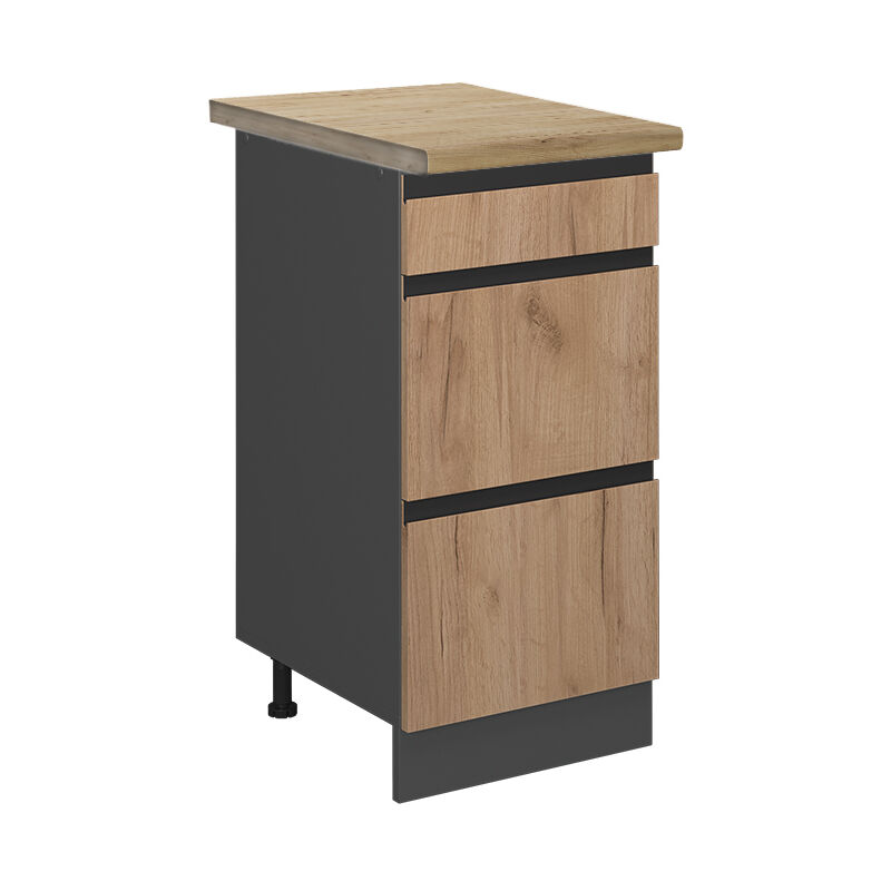 foto del prodotto mobiletto base per cucina r line, quercia dorata, 40 cm con cassetti, pl rovere vicco
